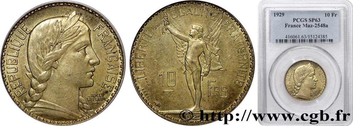 Concours de 10 francs, essai de La Fleur en bronze-aluminium 1929 Paris GEM.165 3 fST63 PCGS
