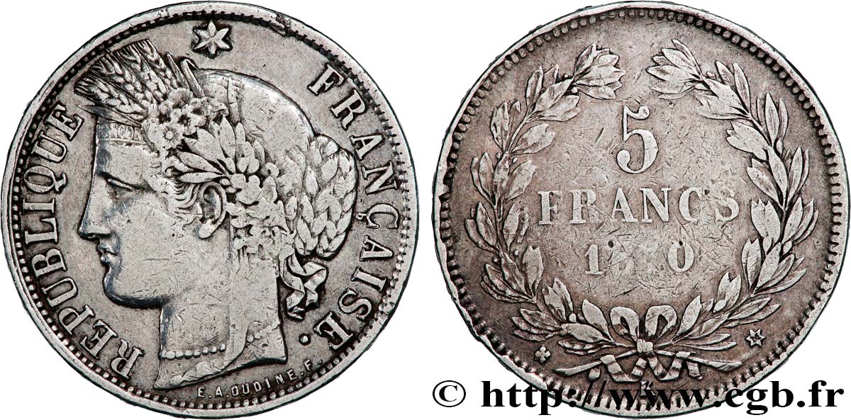 5 francs Cérès, sans légende 1870 Bordeaux F.332/4 MB 