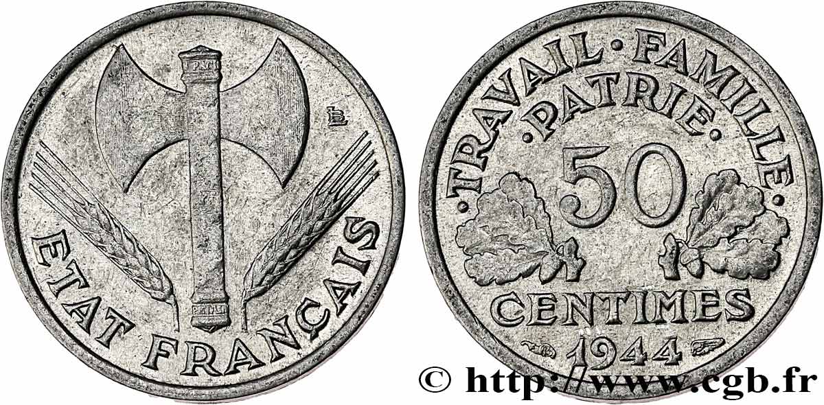 50 centimes Francisque, légère 1944  F.196/4 TTB 