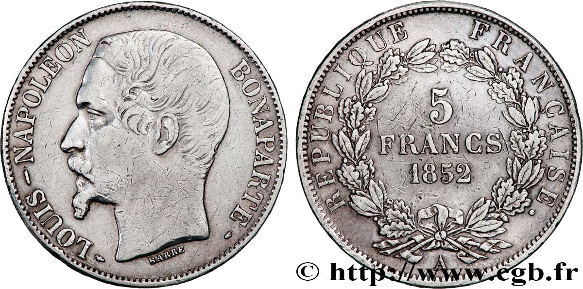 5 francs Louis-Napoléon, 1er type 1852 Paris F.329/1 XF 