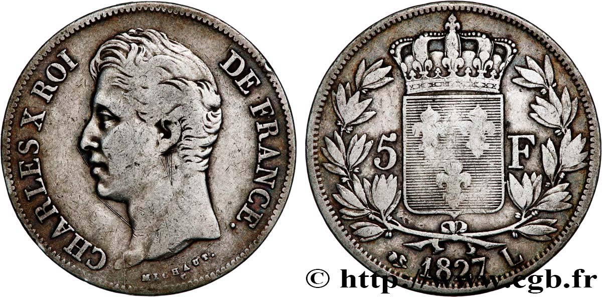 5 francs Charles X, 2e type 1827 Bayonne F.311/8 VF 