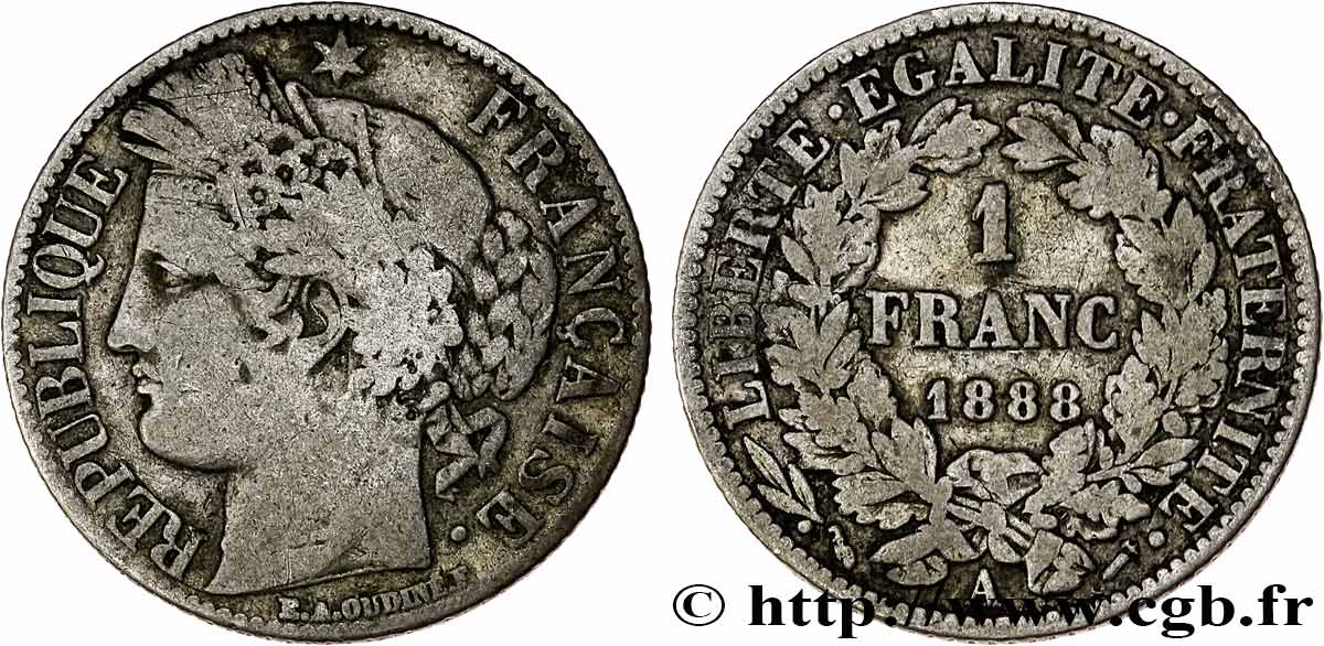 1 franc Cérès, IIIe République 1888 Paris F.216/10 VG 