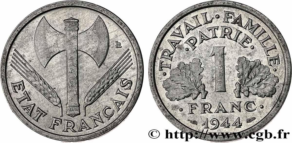 1 franc Francisque, légère 1944  F.223/5 SUP58 