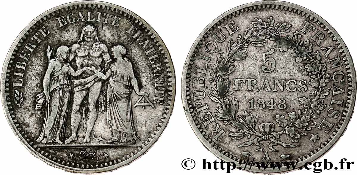 5 francs Hercule, IIe République 1848 Paris F.326/1 XF 