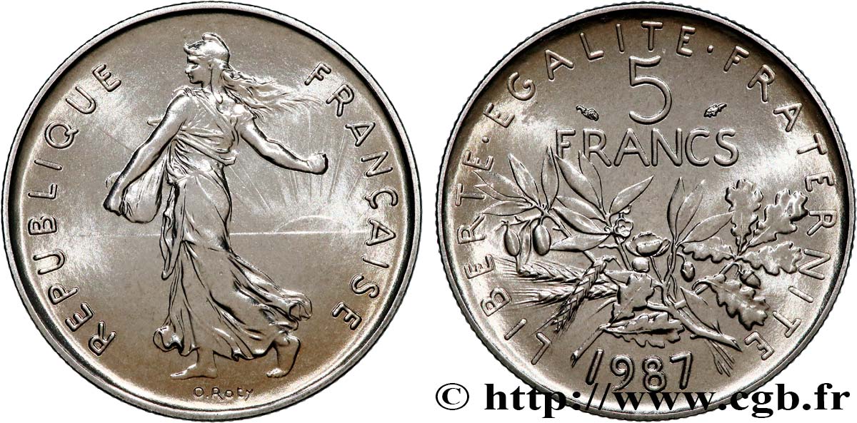 5 francs Semeuse, nickel, Brillant Universel 1987 Pessac F.341/19 FDC 