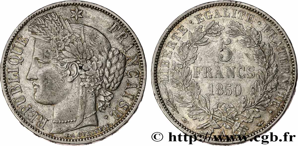 5 francs Cérès, IIe République 1850 Paris F.327/4 AU50 