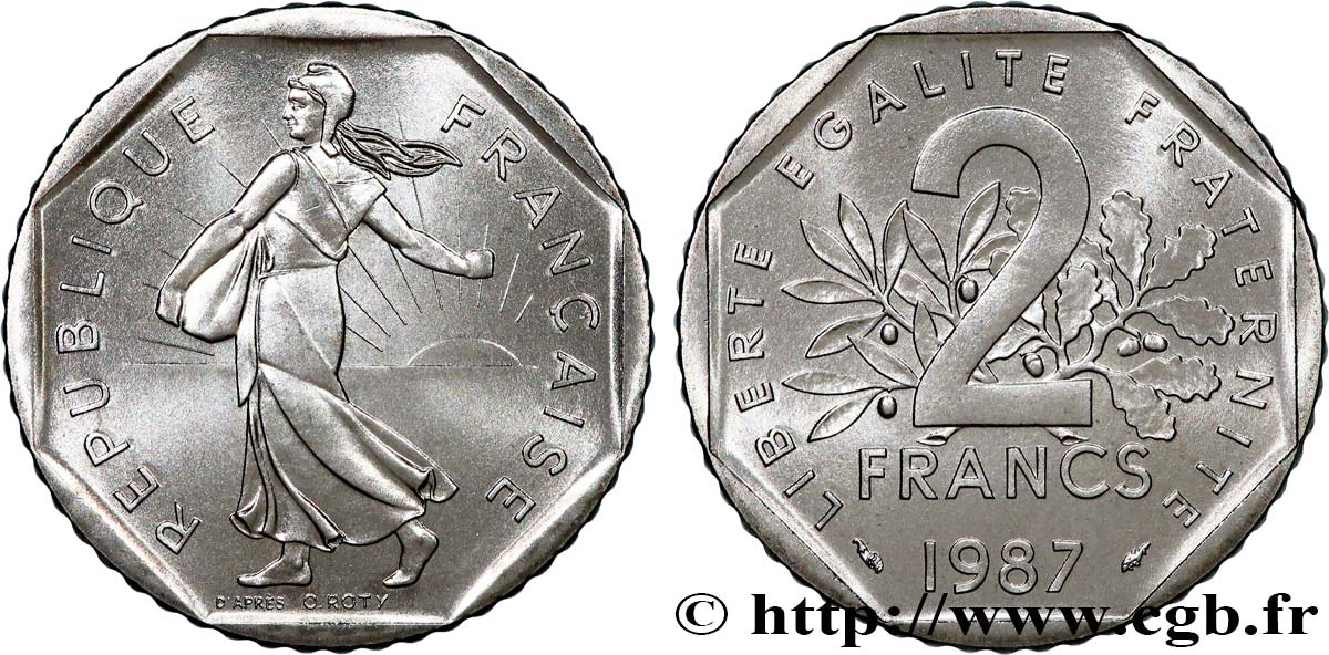 2 francs Semeuse, nickel, Brillant Universel 1987 Pessac F.272/11 FDC 