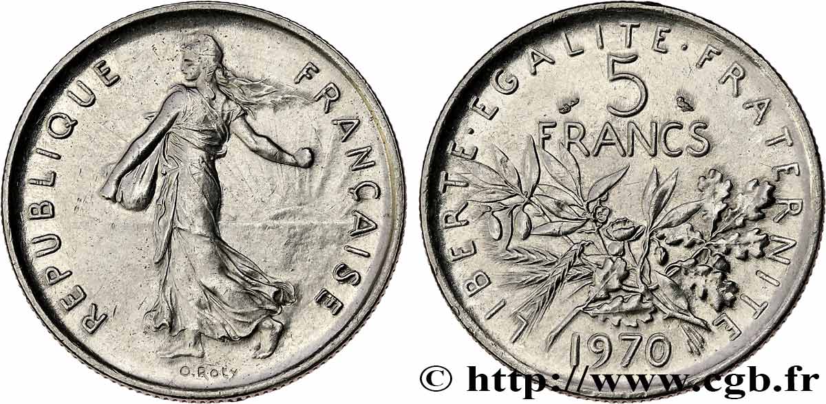 5 francs Semeuse, nickel 1970 Paris F.341/2 MS60 