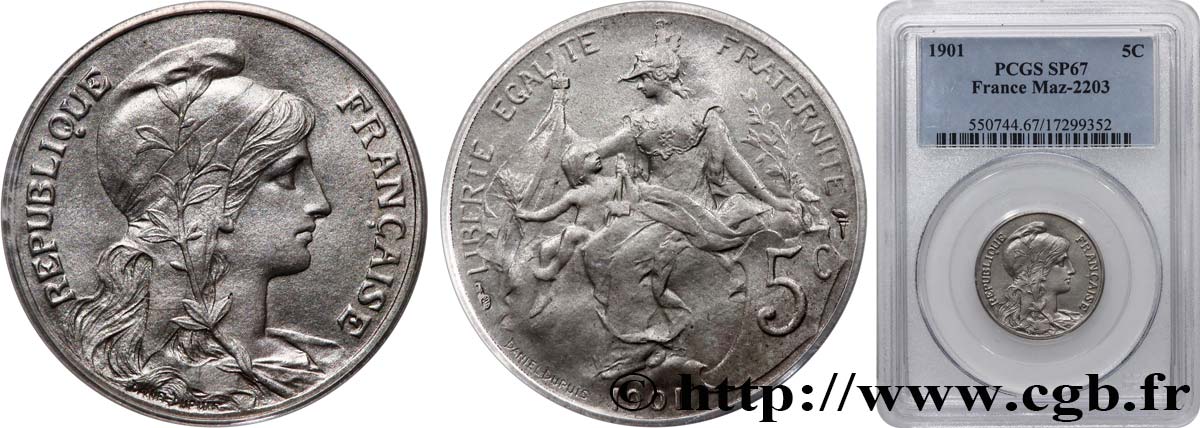 Épreuve en Nickel de 5 centimes Daniel-Dupuis 1901 Paris GEM.14 16 MS67 PCGS