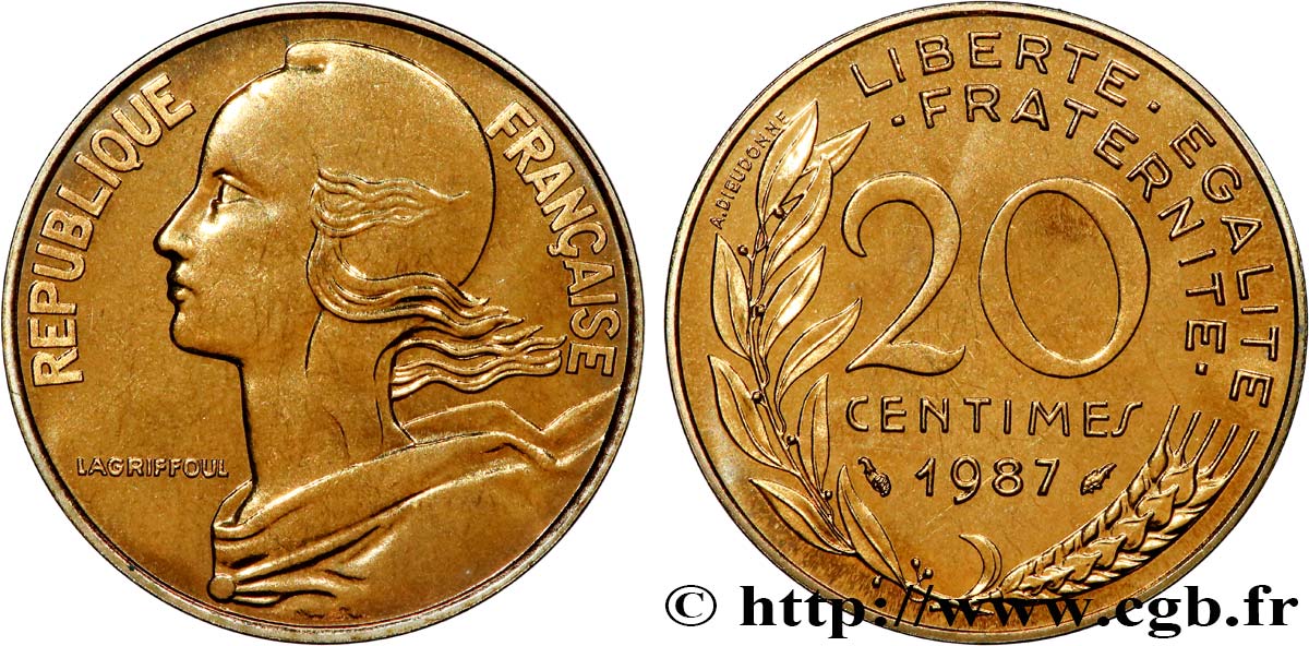 20 centimes Marianne, Brillant Universel 1987 Pessac F.156/27 ST 