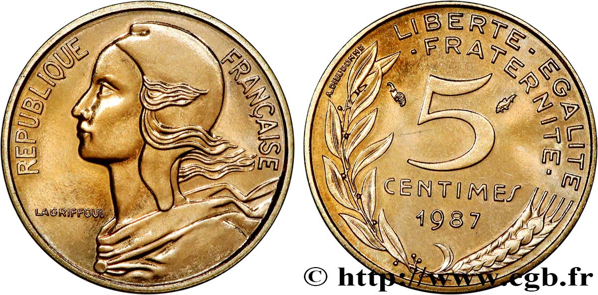 5 centimes Marianne, Brillant Universel 1987 Pessac F.125/23 MS 