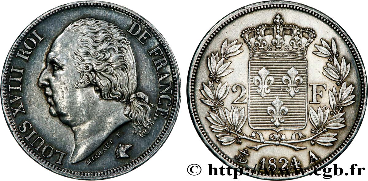 2 francs Louis XVIII 1824 Paris F.257/51 EBC 