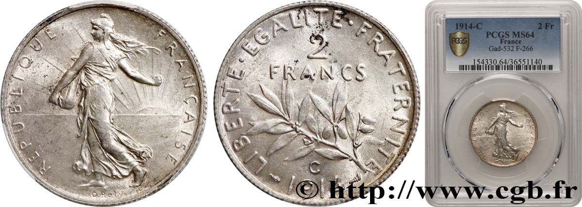 2 francs Semeuse 1914 Castelsarrasin F.266/16 fST64 PCGS