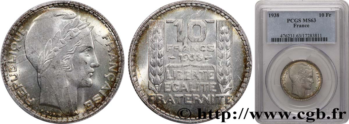 10 francs Turin 1938  F.360/9 MS63 PCGS