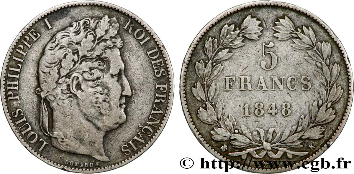 5 francs, IIIe type Domard 1848 Bordeaux F.325/19 VF35 
