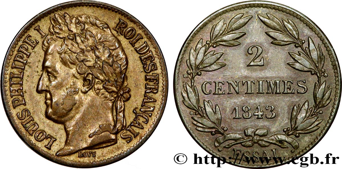 Essai de 2 centimes 1843  VG.2946  EBC 