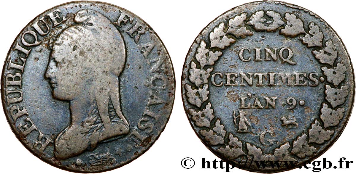 Cinq centimes Dupré, grand module 1801 Genève F.115/158 BC25 
