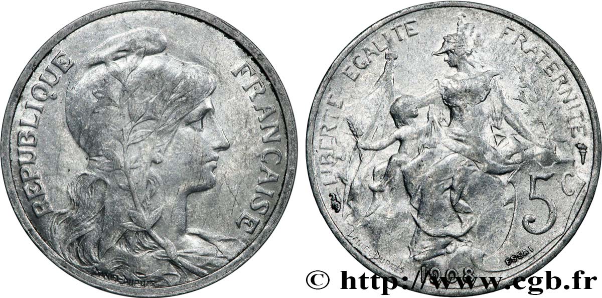 Essai de 5 centimes Daniel-Dupuis, en aluminium 1908 Paris GEM.14 18 SUP 