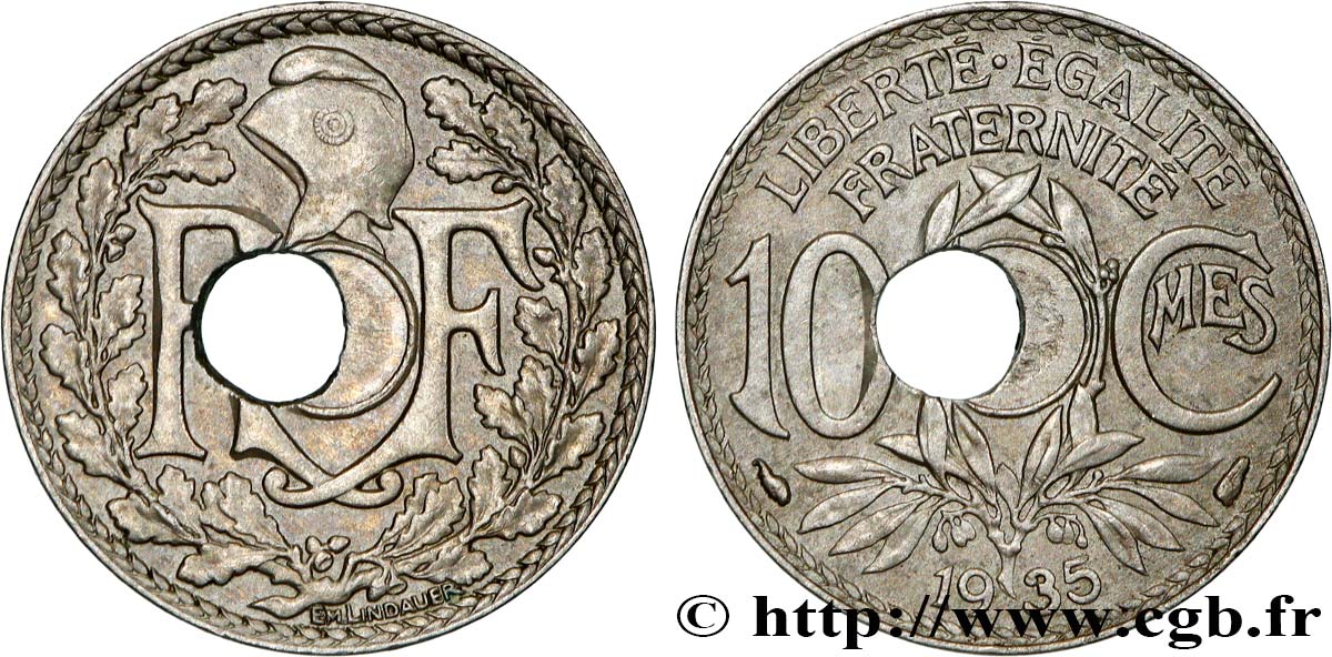 10 centimes Lindauer, trou décentré 1935 Paris F.138/22 var. TTB53 