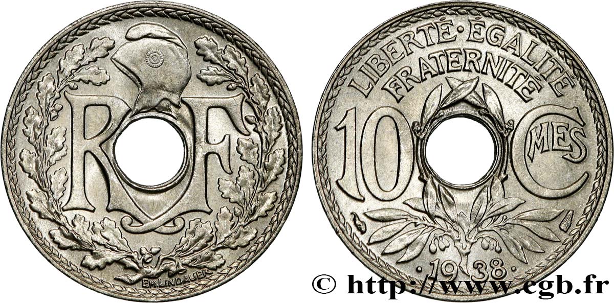 10 centimes Lindauer, maillechort 1938  F.139/2 MS65 