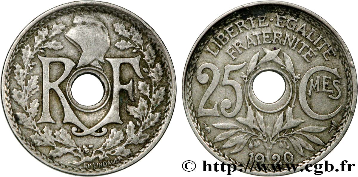 25 centimes Lindauer, petite perforation 1920  F.171/4 MB35 