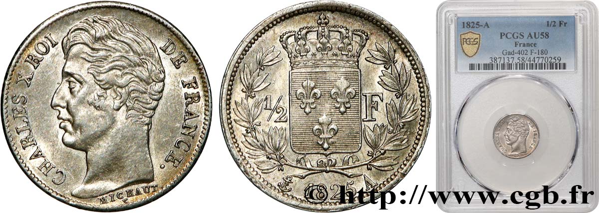 1/2 franc Charles X 1825 Paris F.180/1 SUP58 PCGS