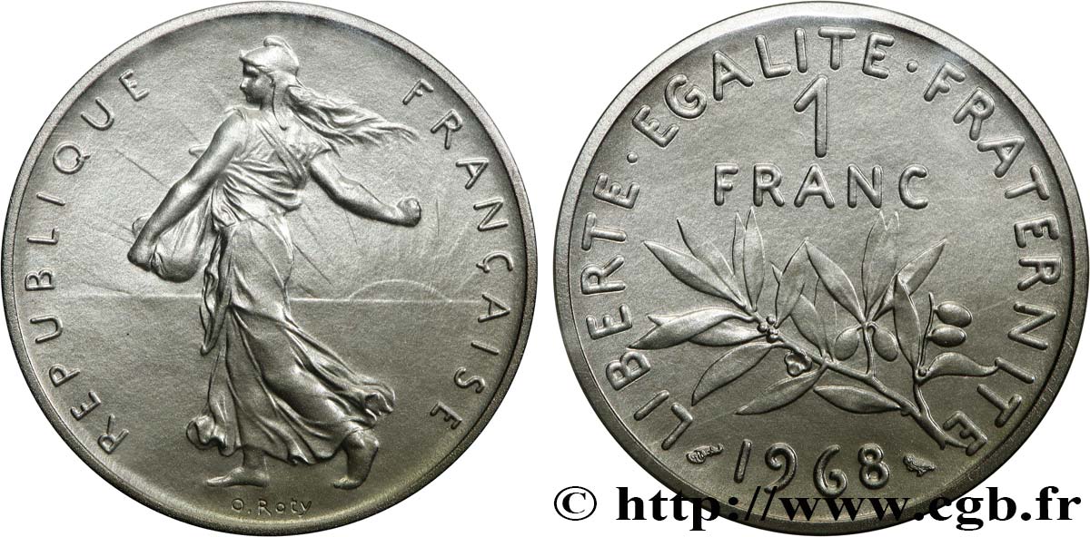 Piéfort Nickel de 1 franc Semeuse 1968 Paris GEM.104 P1 MS 