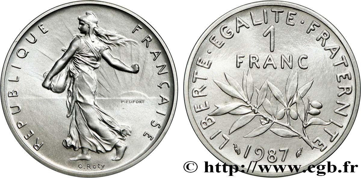 Piéfort Argent de 1 franc Semeuse 1987 Pessac GEM.104 P2 ST 