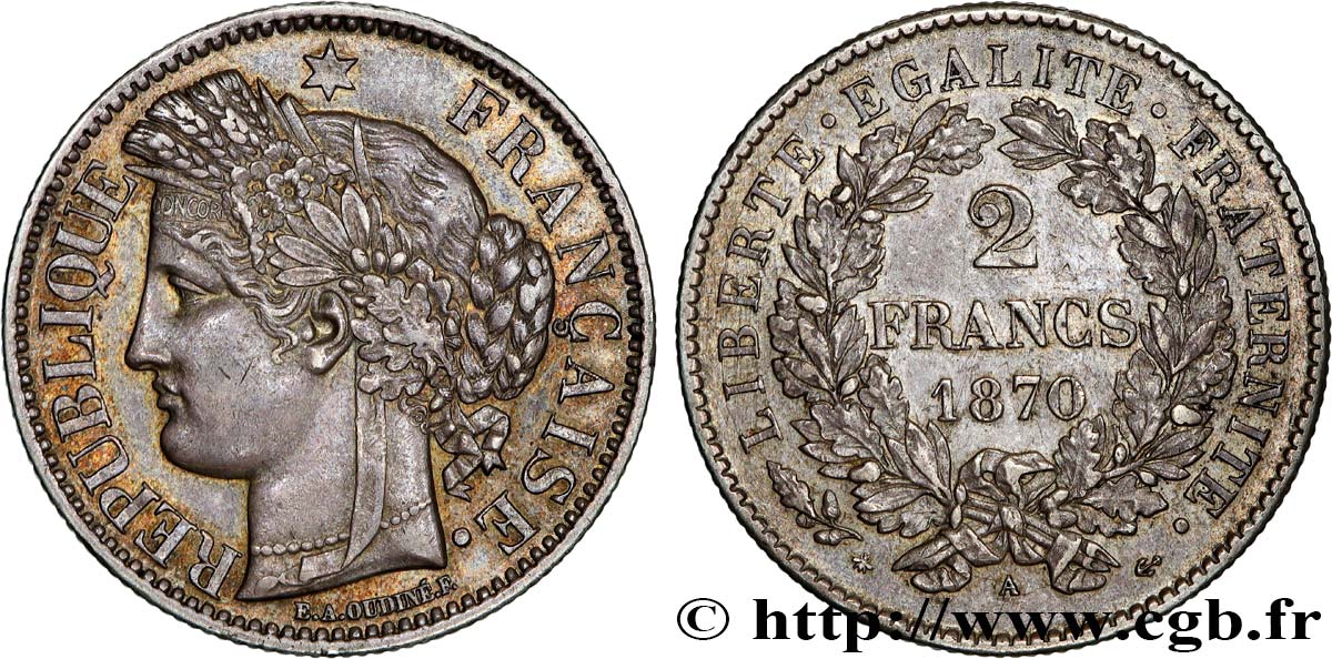 2 francs Cérès, avec légende 1870 Paris F.265/2 AU53 