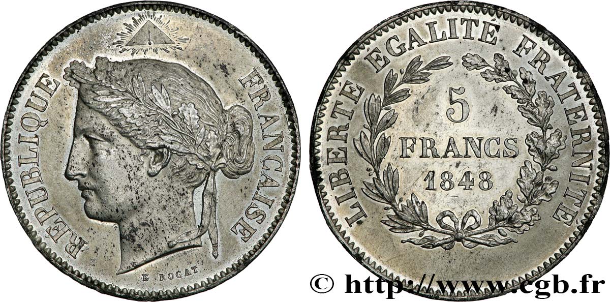 Concours de 5 francs, essai en étain par Rogat 1848 Paris VG.3091 var. SUP+ 