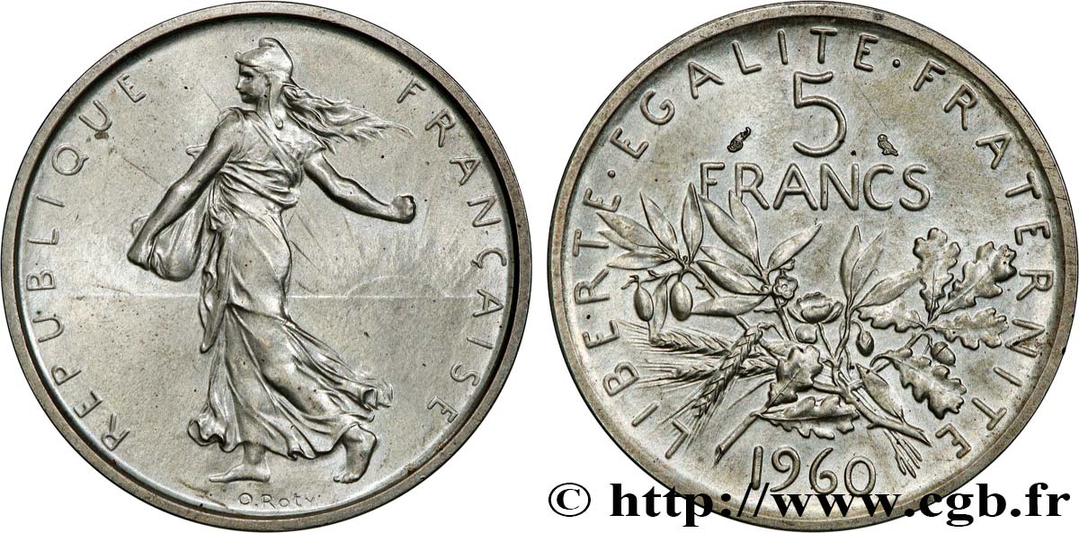 Piéfort Argent de 5 francs Semeuse 1960 Paris GEM.153 P1 fST 