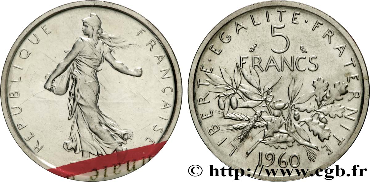 Piéfort Argent de 5 francs Semeuse 1960 Paris GEM.153 P1 FDC 