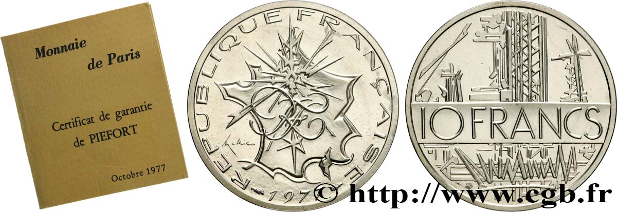 Piéfort argent de 10 francs Mathieu, tranche A 1977 Pessac GEM.186 P2 MS 