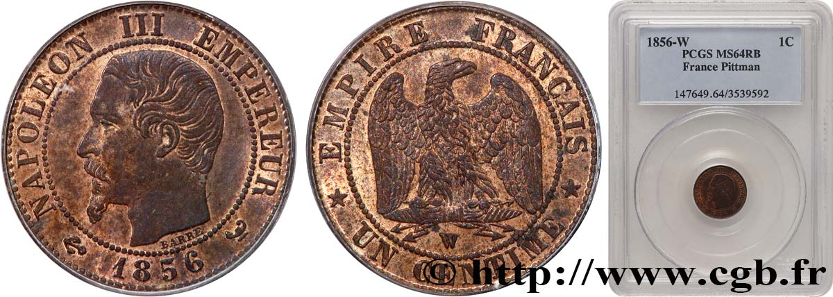 Un centime Napoléon III, tête nue 1856 Lille F.102/31 SPL64 PCGS