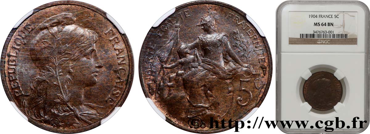 5 centimes Daniel-Dupuis 1904  F.119/14 MS64 NGC