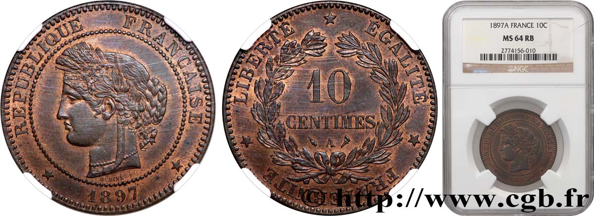10 centimes Cérès 1897 Paris F.135/44 SPL64 NGC
