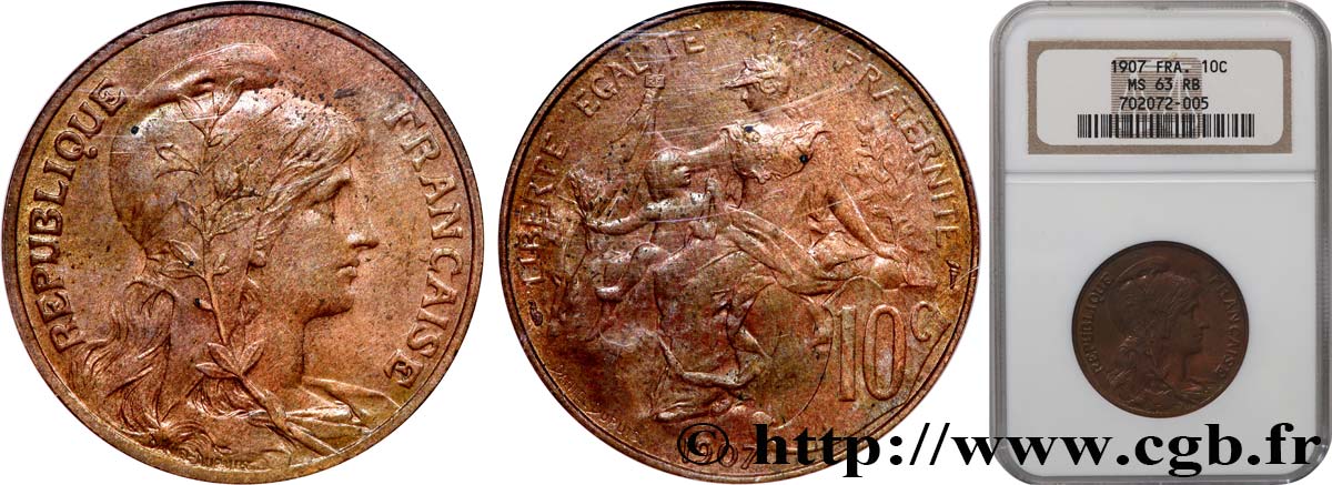 10 centimes Daniel-Dupuis 1907  F.136/16 SPL63 NGC