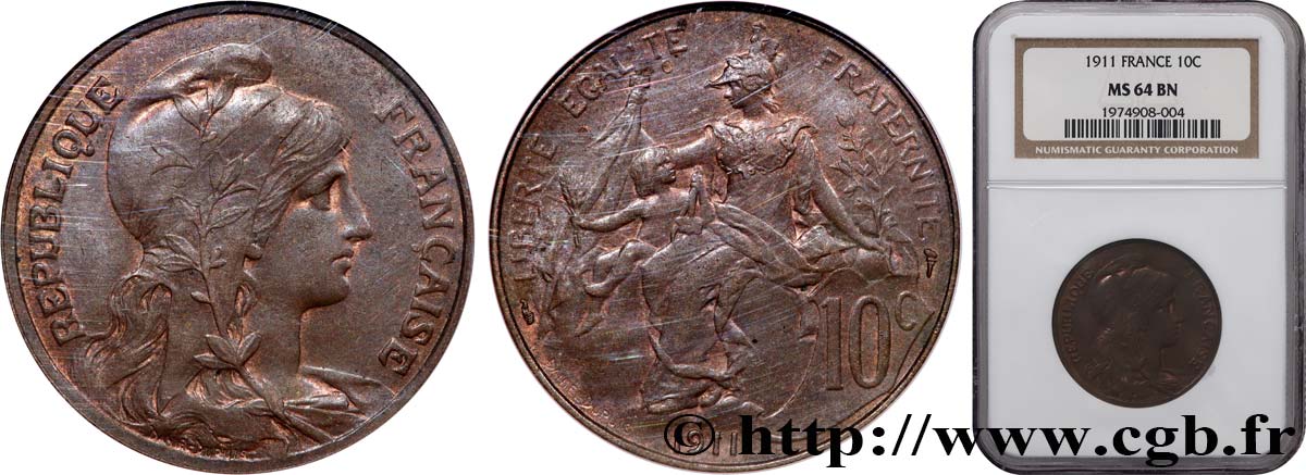 10 centimes Daniel-Dupuis 1911  F.136/20 SPL64 NGC