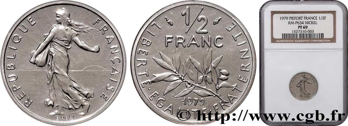 Piéfort nickel de 1/2 franc Semeuse 1979 Pessac GEM.91 P1 FDC69 NGC