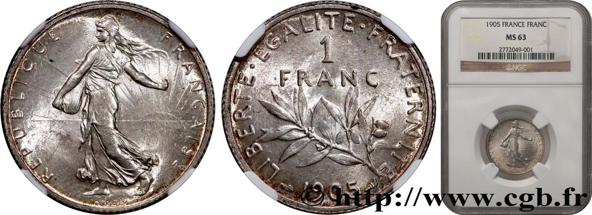 1 franc Semeuse 1905 Paris F.217/10 MS63 NGC