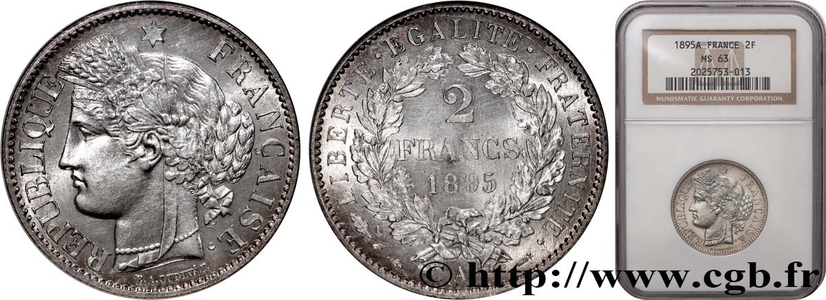 2 francs Cérès, avec légende 1895 Paris F.265/17 SPL63 NGC