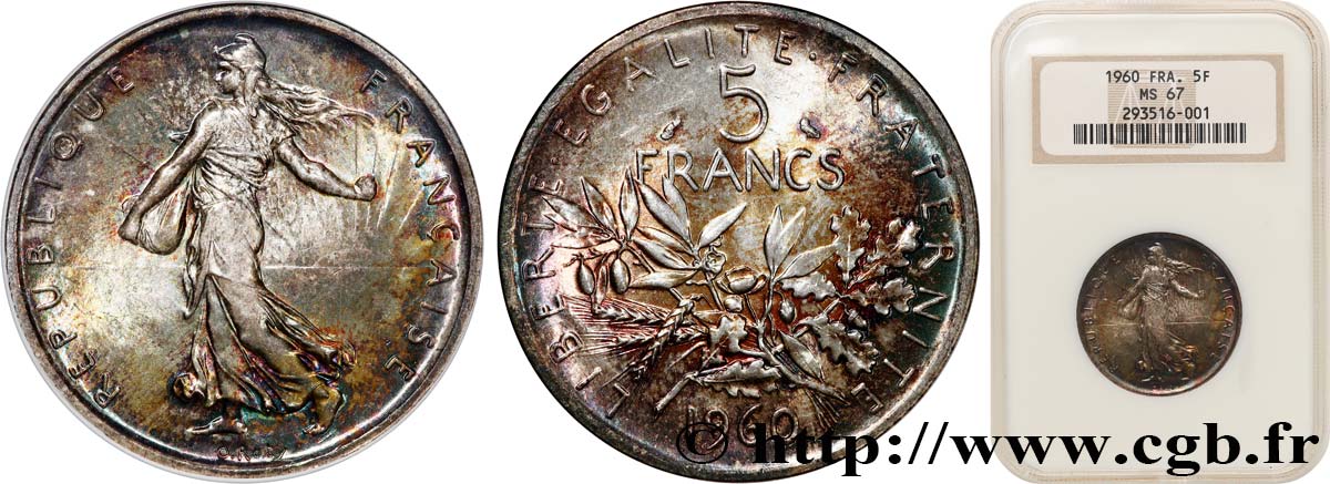 5 francs Semeuse, argent 1960 Paris F.340/4 FDC67 NGC