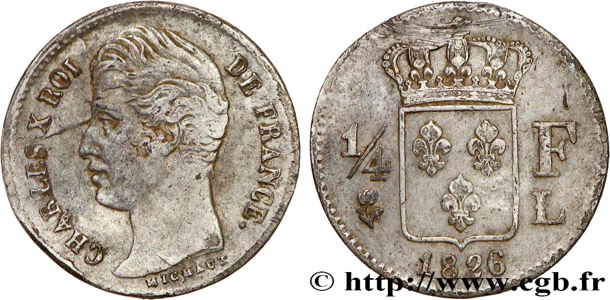 1/4 franc Charles X 1826 Bayonne F.164/5 TB 