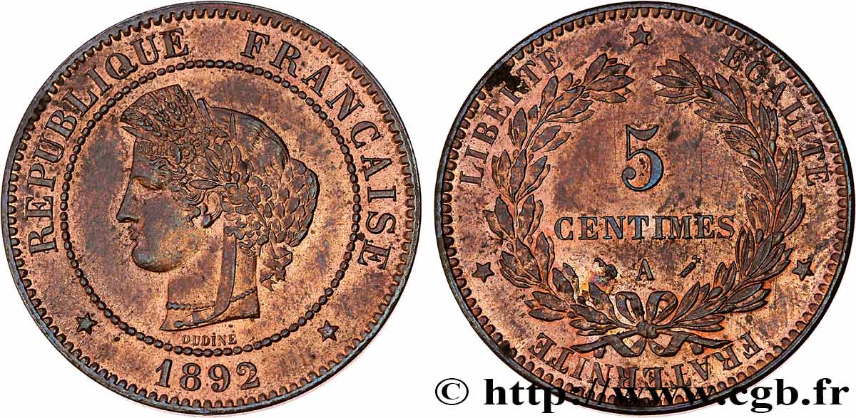 5 centimes Cérès 1892 Paris F.118/34 SPL63 