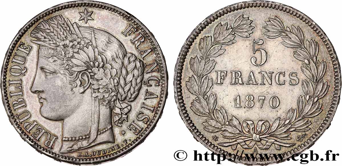 5 francs Cérès, sans légende 1870 Paris F.332/1 MS 