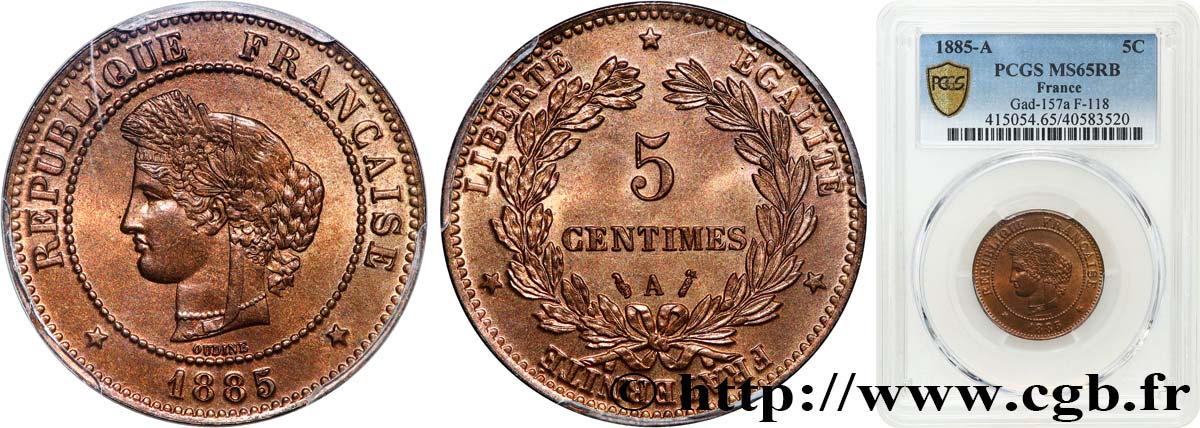 5 centimes Cérès 1885 Paris F.118/27 MS65 PCGS