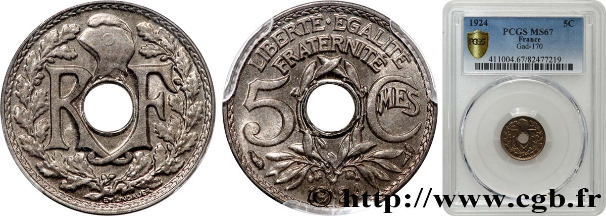 5 centimes Lindauer, petit module 1924 Paris F.122/8 FDC67 PCGS