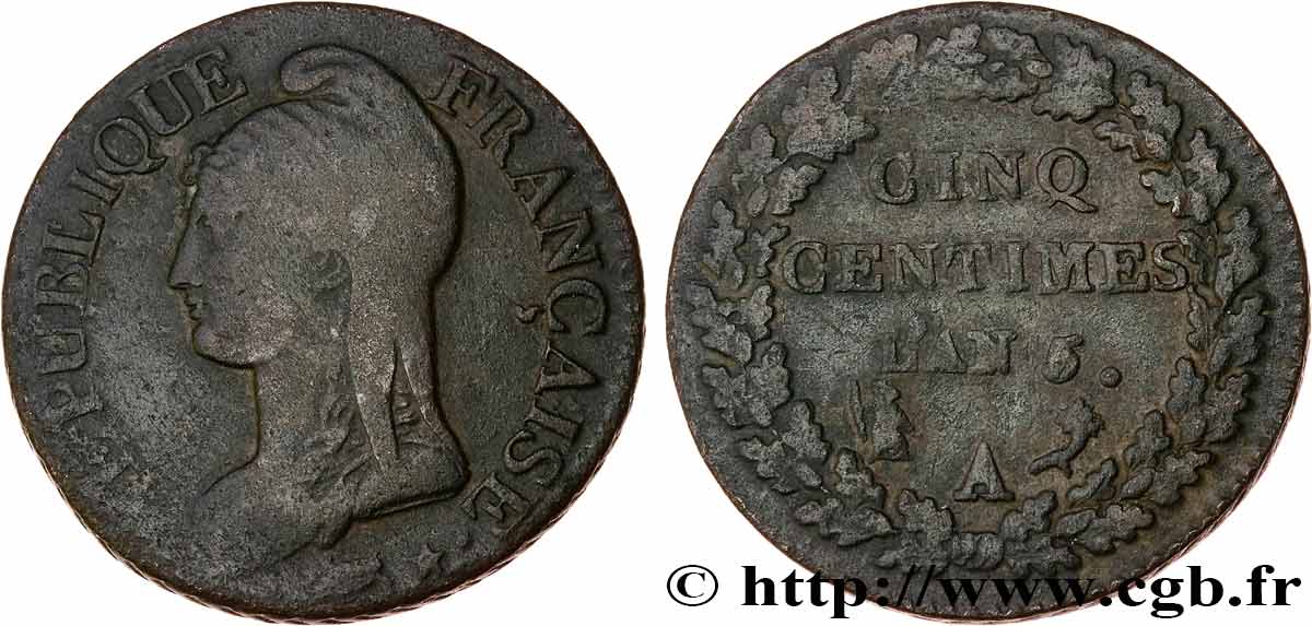 Cinq centimes Dupré, grand module 1797 Paris F.115/2 BC25 