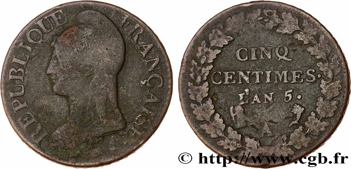 Cinq centimes Dupré, grand module, CIN/NIQ 1797 Paris F.115/5 var. BC15 