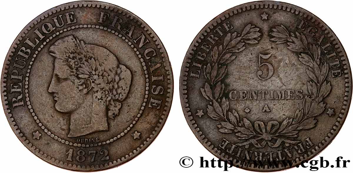 5 centimes Cérès 1872 Paris F.118/4 VF20 